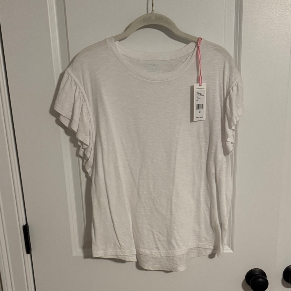 Vineyard Vines White Ruffle Sleeve Women's Top - Size M